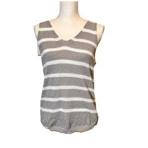 Anna Kaci Medium‎ Gray White Striped Sleeveless Knit Sweater Tank NWT